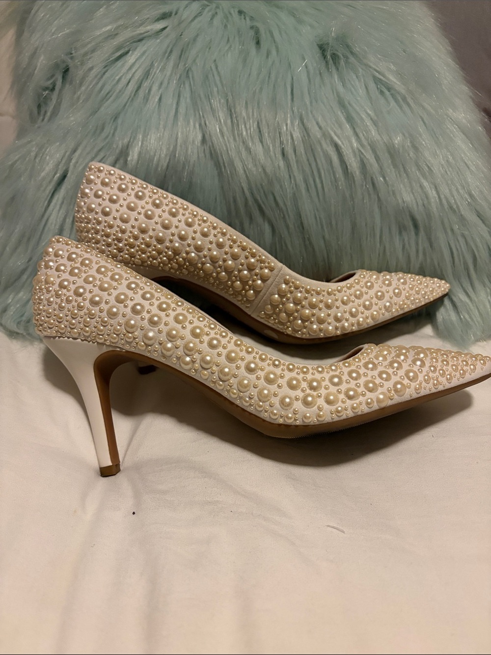 INC International Concepts Pearl-Embellished Pointed Flats - Cream